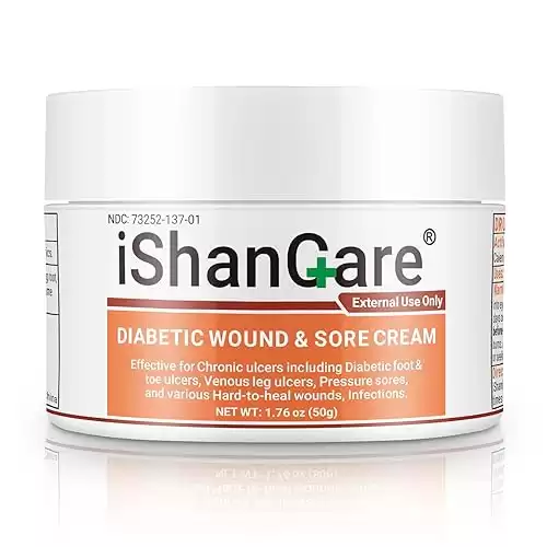 iShanCare® Diabetic Wound Ulcer Cream - First Aid Healing Ointment, Natural Protective Ointment for Leg & Foot Ulcers, Venous Ulcers, Bed Sores, Pressure Sores and Septic Wounds